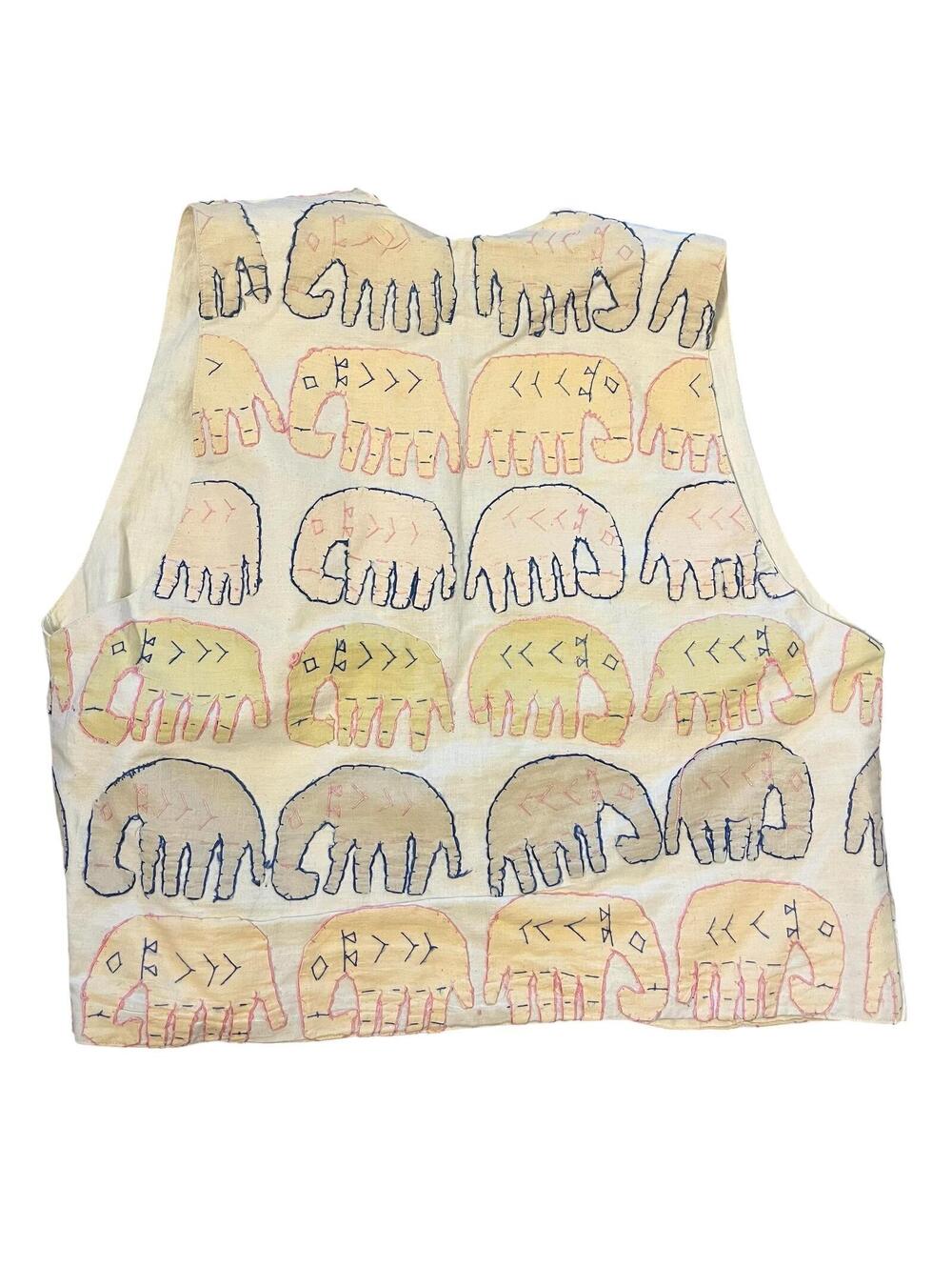 Vintage SOHO Cotton Elephant Print Vest in Pastel Colors, Size Large - Picture 2 of 3